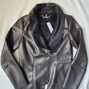 White House Black Market LS Faux-Shearling Moto Jacket, Black